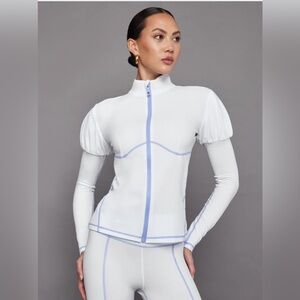 Carbon38 Puff Sleeve Full Zip Top White & Sweet Lavender Size XS Like New!